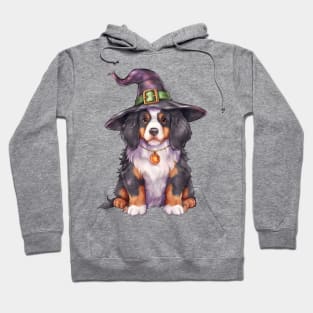 Watercolor Bernese Mountain Dog in Witch Hat Hoodie